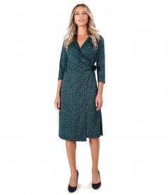 Elastic jersey dress printed with leaves