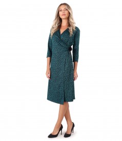 Elastic jersey dress printed with leaves