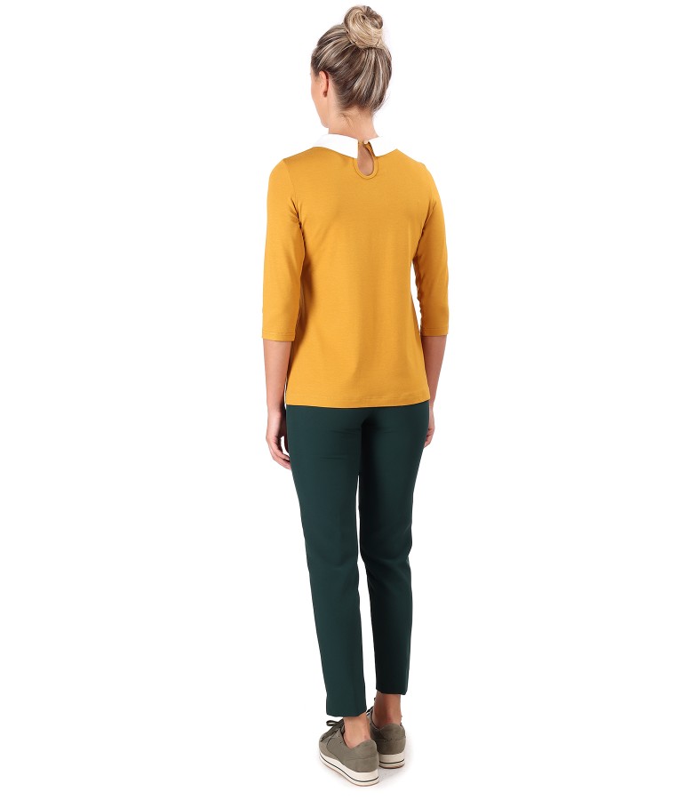 Ankle pants with white collar blouse