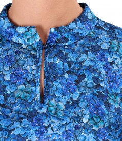 Satin blouse printed with floral motifs