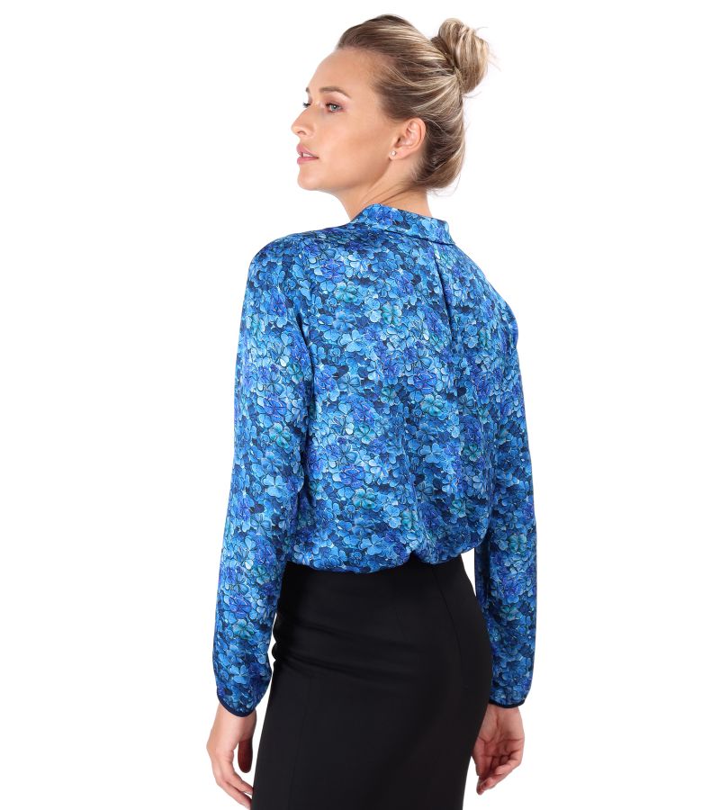 Satin blouse printed with floral motifs blue - YOKKO