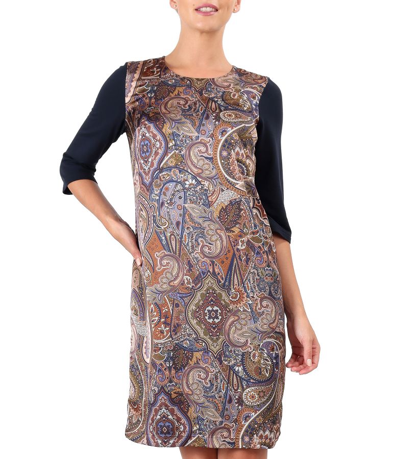 Casual dress with printed satin