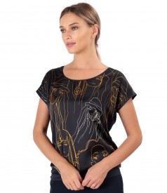 Blouse with printed satin front