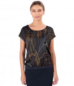 Blouse with printed satin front