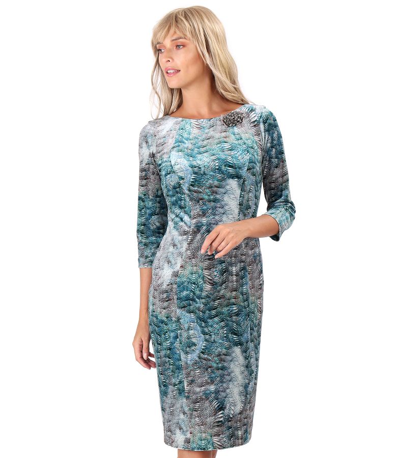 Elastic printed velvet midi dress