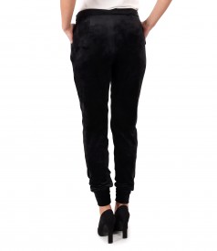 Elastic velvet pants with cuffs at the end