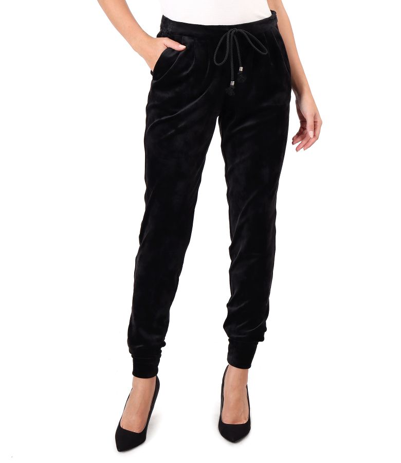 Elastic velvet pants with cuffs at the end