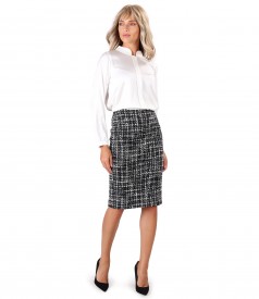 Viscose satin blouse with wool loop skirt