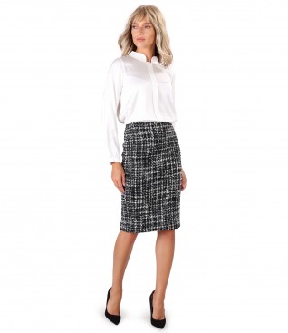 Viscose satin blouse with wool loop skirt