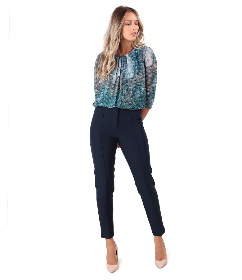 Printed veil blouse with ankle pants