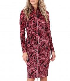 Elastic velvet midi dress with double opening zipper