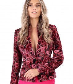 Elastic velvet jacket printed with paisley motifs