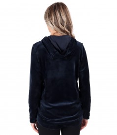 Velvet hoodie with front trim