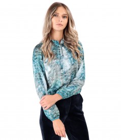 Satin blouse with snake print motifs