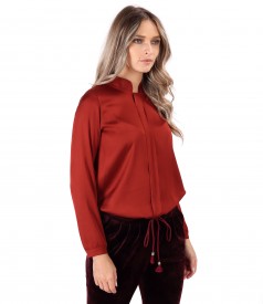 Viscose satin blouse with tunic collar