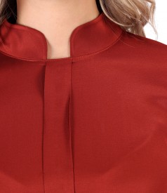 Viscose satin blouse with tunic collar