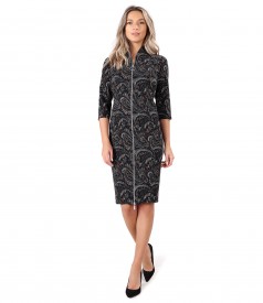 Elastic brocade midi dress with double opening zipper