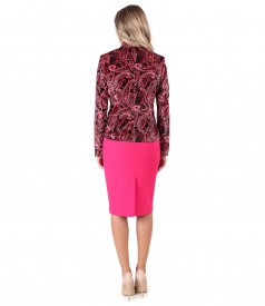 Jacket made of printed velvet with tapered skirt