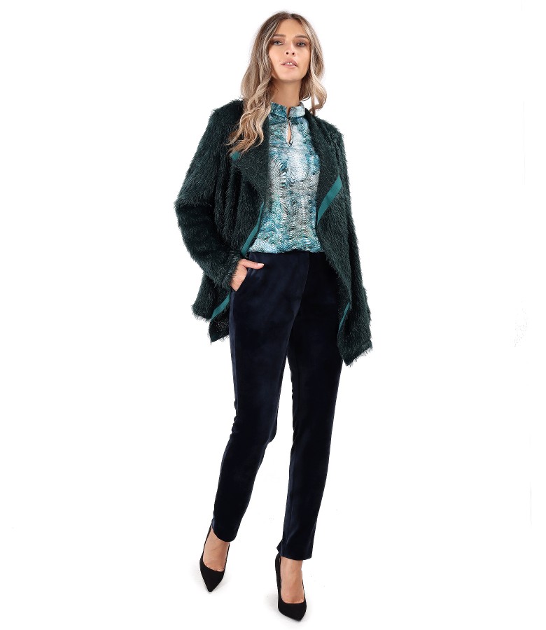 Knitted cardigan with velvet pants