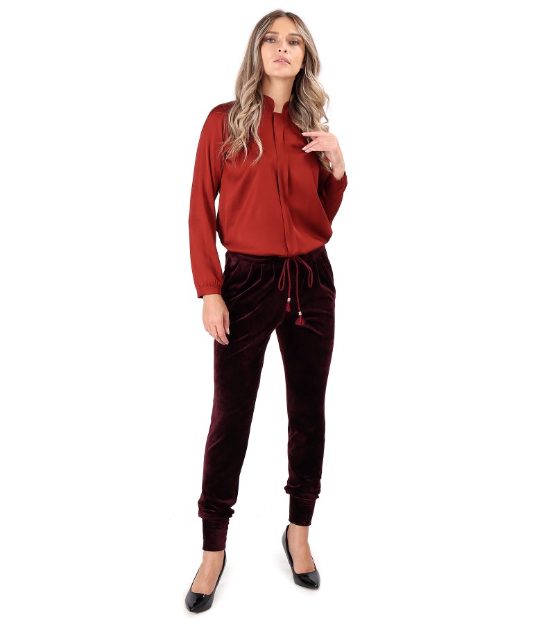 Viscose satin blouse with velvet pants