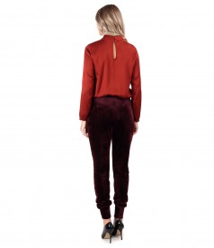 Viscose satin blouse with velvet pants