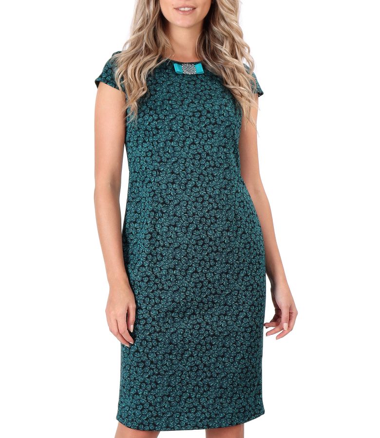Elastic jersey dress with leaves print