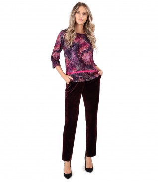 Blouse made of thick elastic jersey with velvet pants