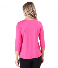 Elastic jersey blouse with pleats at the decolletage and sleeve