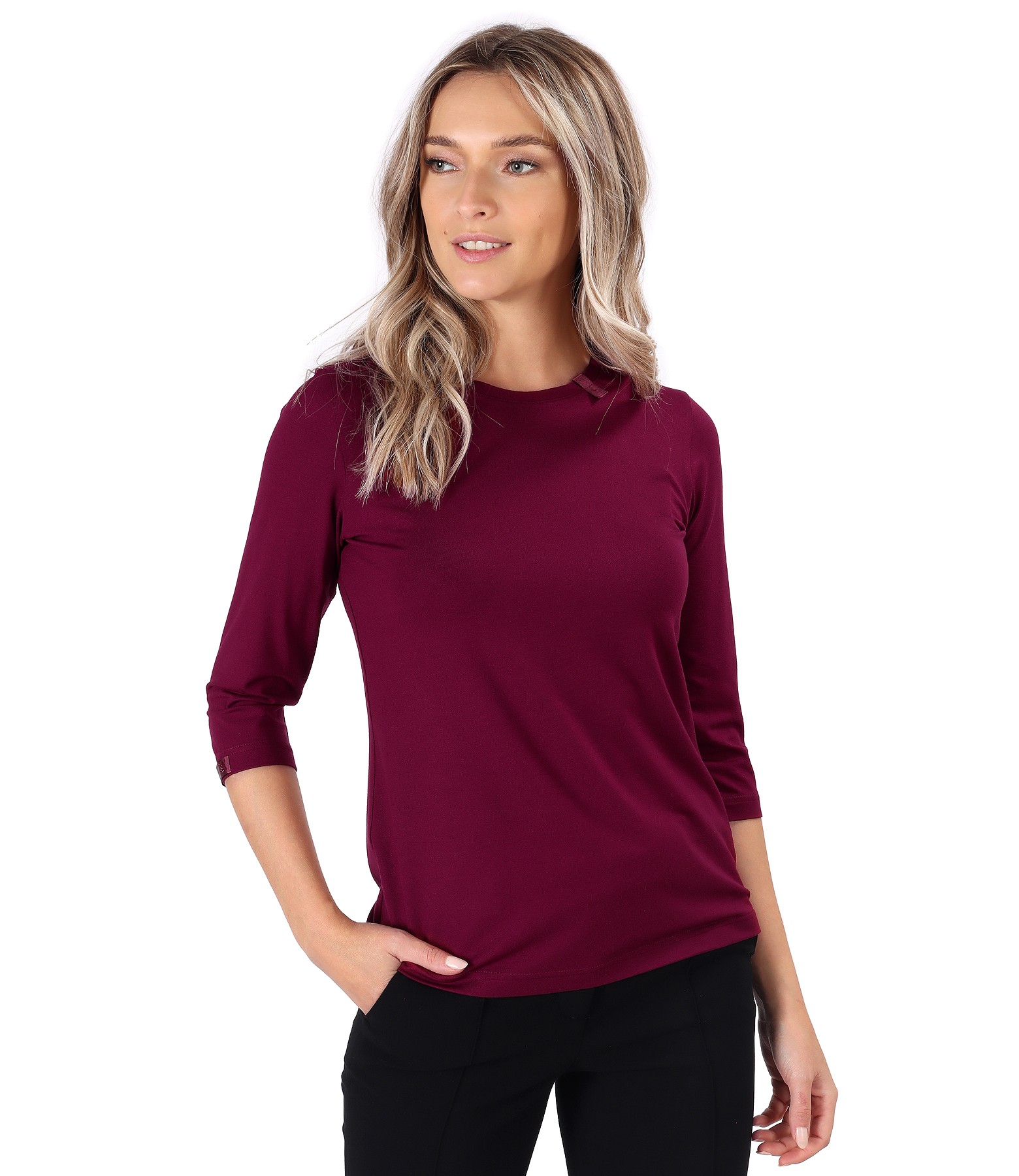 Elastic jersey blouse with rips at the decolletage and sleeve red - YOKKO