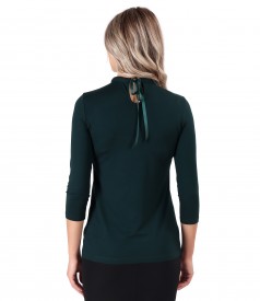 Elastic jersey blouse with round collar