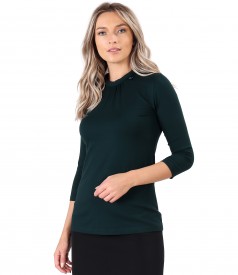 Elastic jersey blouse with round collar