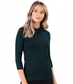 Elastic jersey blouse with round collar