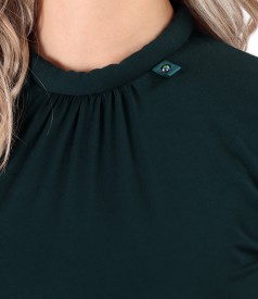 Elastic jersey blouse with round collar