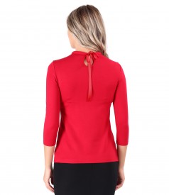 Elastic jersey blouse with round collar