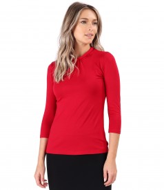 Elastic jersey blouse with round collar