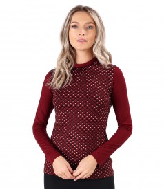 Elastic jersey blouse with round collar
