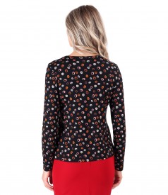 Elastic jersey blouse printed with geometric motifs