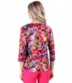 Blouse made of thick elastic jersey printed with floral motifs