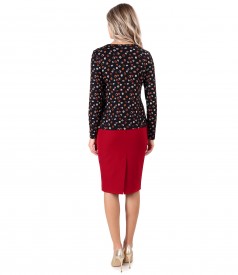 Office outfit with printed elastic jersey skirt and blouse