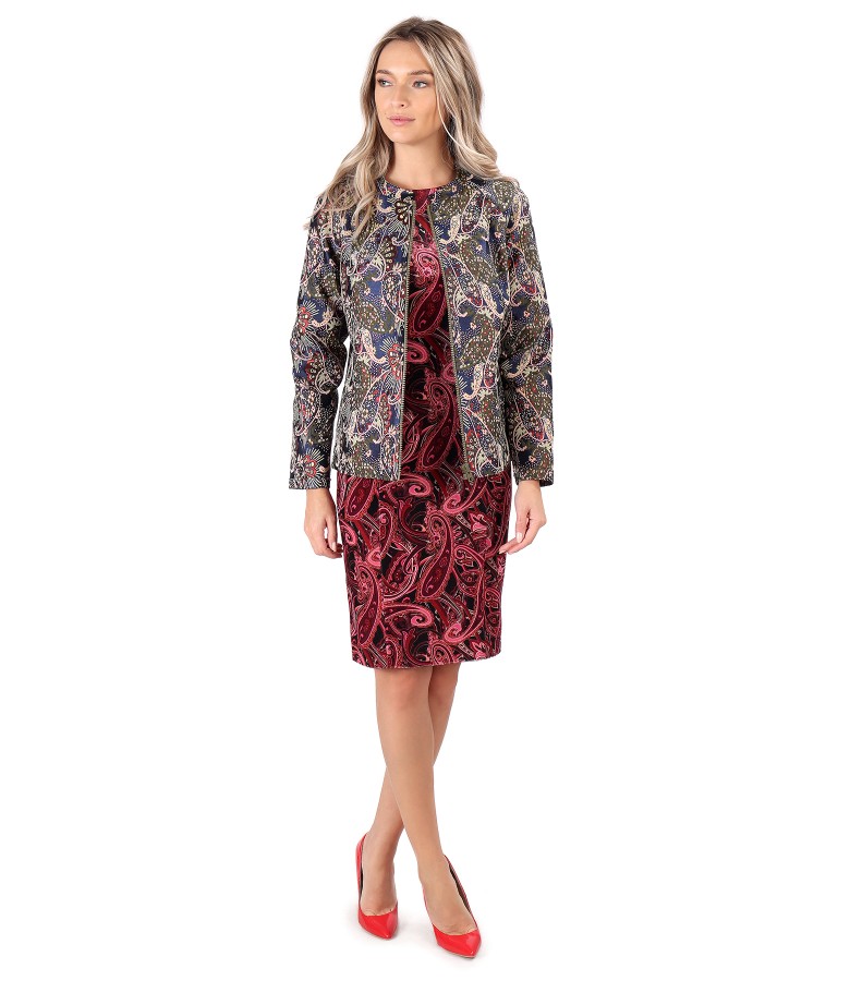 Elegant outfit with brocade jacket with velvet midi dress - YOKKO