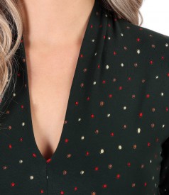 Elastic jersey blouse printed with dots