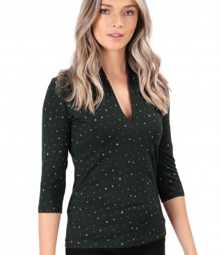 Elastic jersey blouse printed with dots