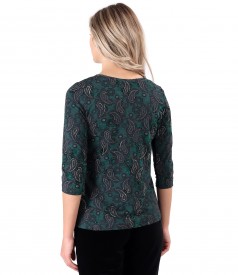 Blouse made of thick elastic jersey printed with paisley motifs