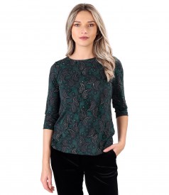 Blouse made of thick elastic jersey printed with paisley motifs