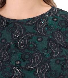 Blouse made of thick elastic jersey printed with paisley motifs