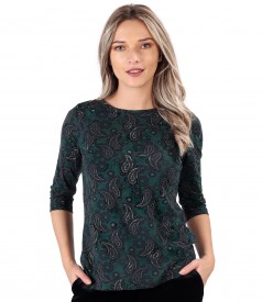 Blouse made of thick elastic jersey printed with paisley motifs