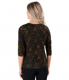 Blouse made of thick elastic jersey printed with paisley motifs