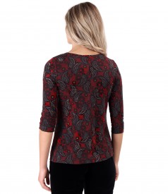 Blouse made of thick elastic jersey printed with paisley motifs