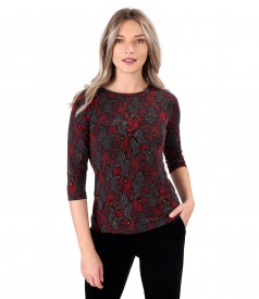 Blouse made of thick elastic jersey printed with paisley motifs