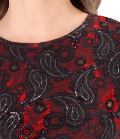 Blouse made of thick elastic jersey printed with paisley motifs